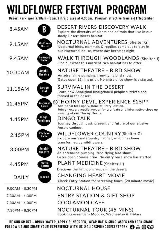 Wildflower Festival daily talks program.